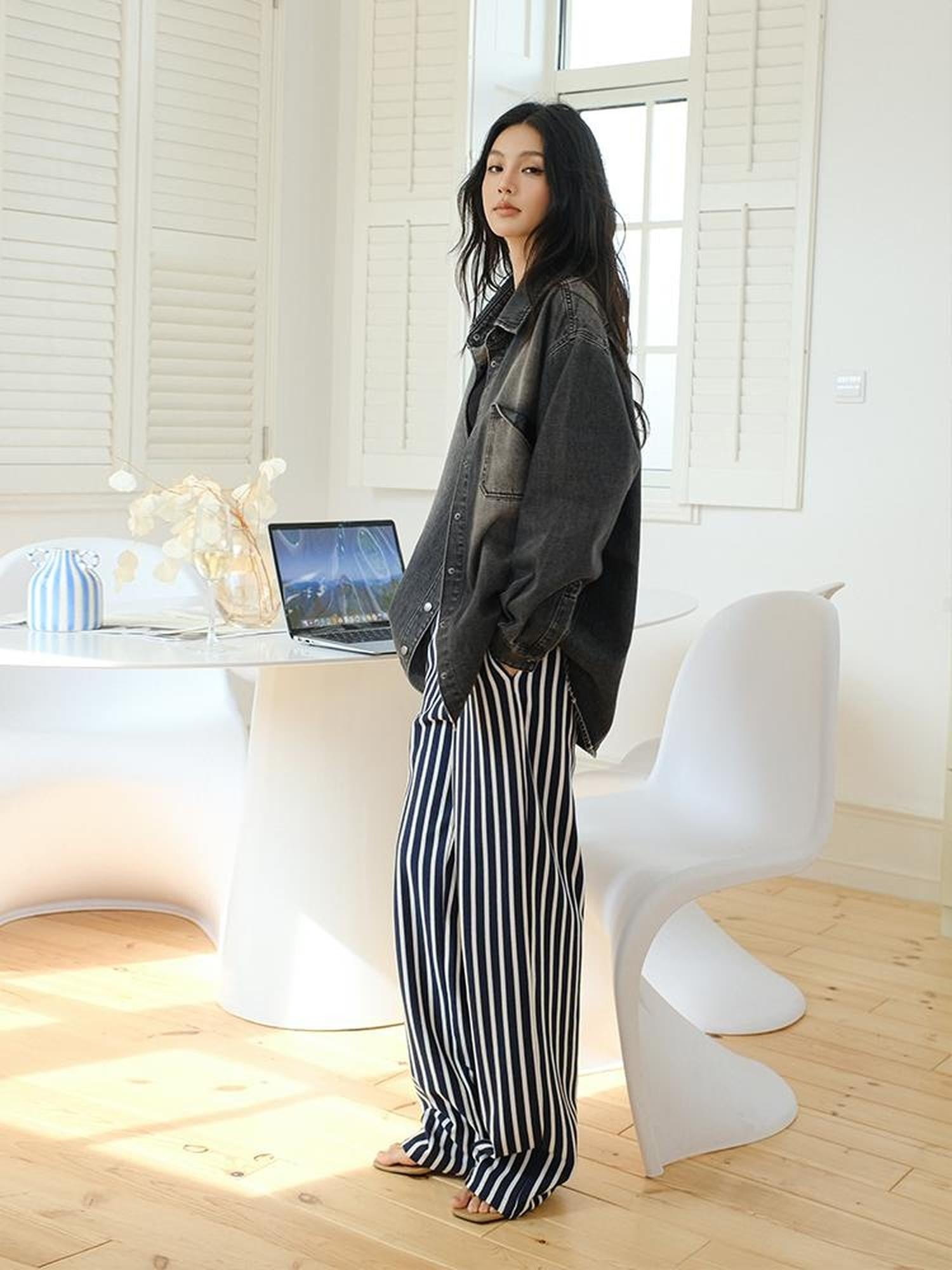 FU FRESH UP Colorblock Stripe Structured High Waist Drawstring Women&