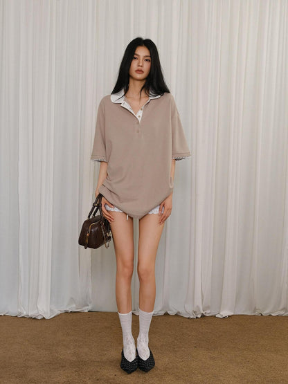 FU FRESH UP Contrast Lace Polo Collar Women&
