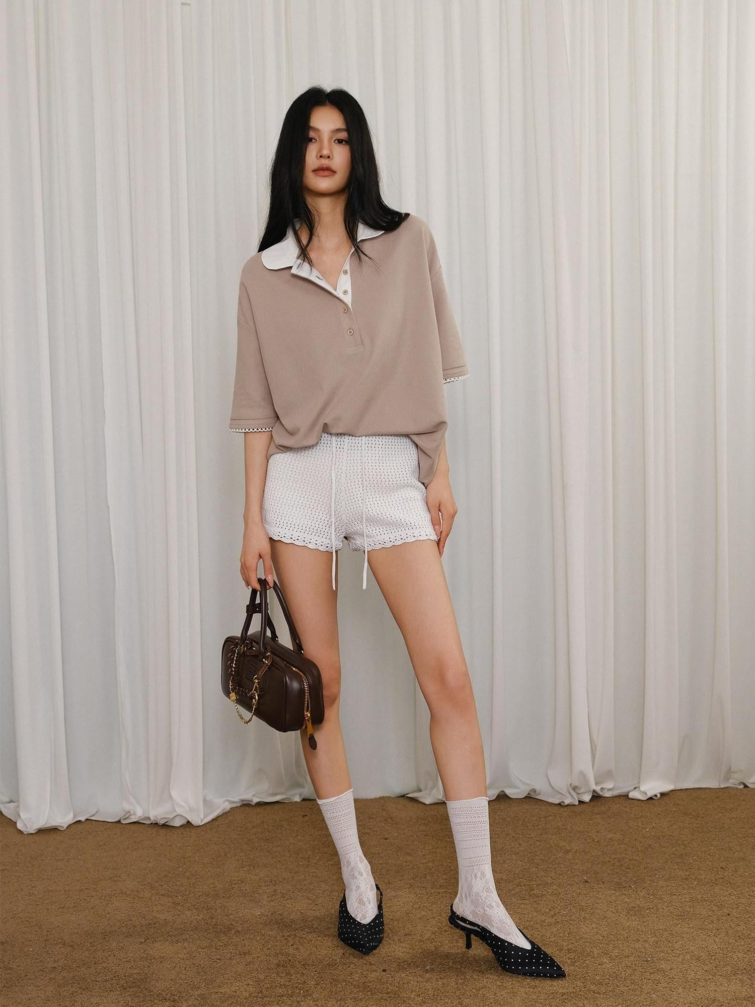 FU FRESH UP Contrast Lace Polo Collar Women&