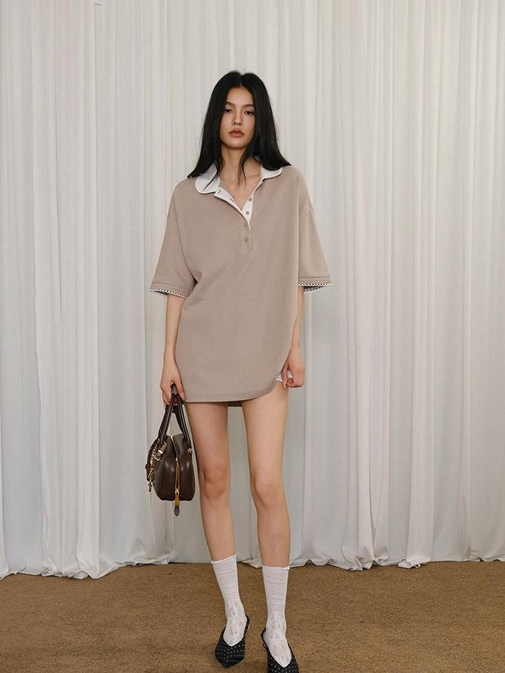 FU FRESH UP Contrast Lace Polo Collar Women&