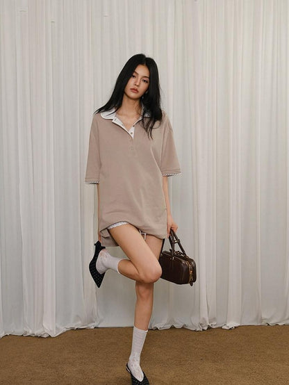 FU FRESH UP Contrast Lace Polo Collar Women&