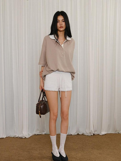 FU FRESH UP Contrast Lace Polo Collar Women&