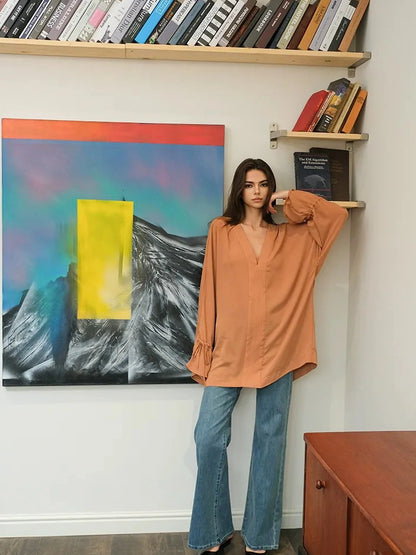 FU FRESH UP Cool Touch V-neck Chiffon Shirt