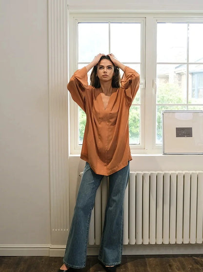 FU FRESH UP Cool Touch V-neck Chiffon Shirt