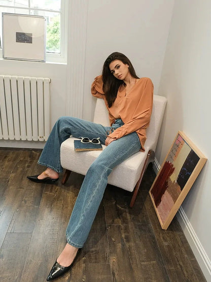 FU FRESH UP Cool Touch V-neck Chiffon Shirt