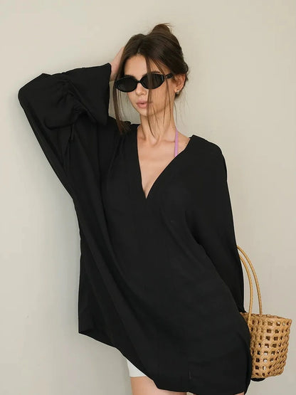 FU FRESH UP Cool Touch V-neck Chiffon Shirt
