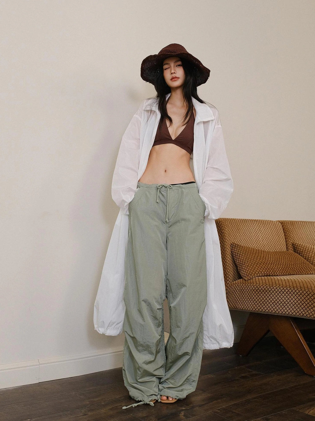 Cool Touch Wrinkle Textured Nylon Cargo Trousers