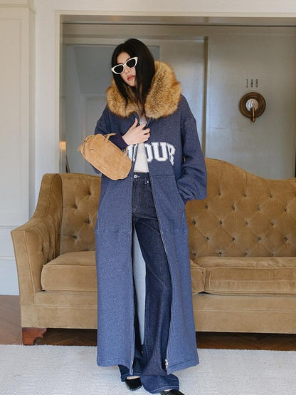 FU FRESH UP Cozy Slouchy Hooded Oversized Fur Collar Women&