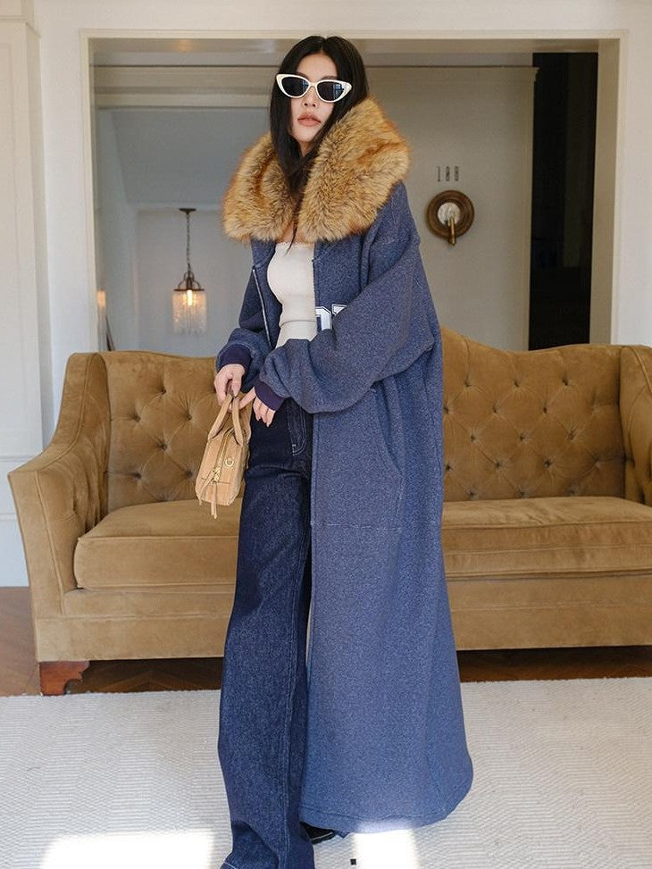FU FRESH UP Cozy Slouchy Hooded Oversized Fur Collar Women&