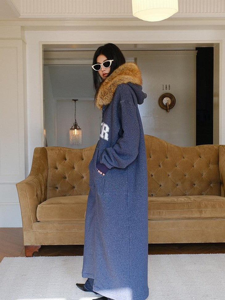 FU FRESH UP Cozy Slouchy Hooded Oversized Fur Collar Women&