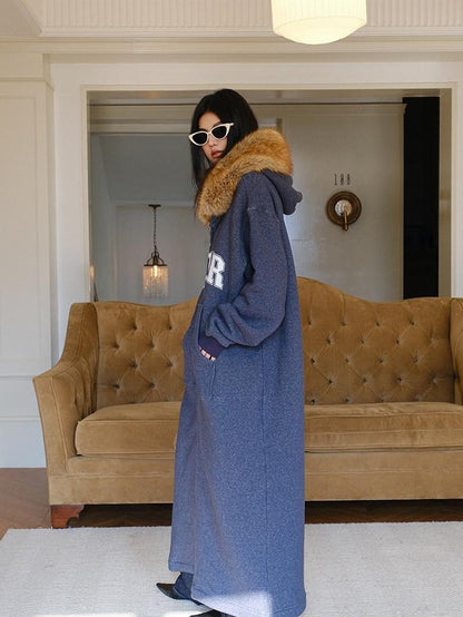 FU FRESH UP Cozy Slouchy Hooded Oversized Fur Collar Women&