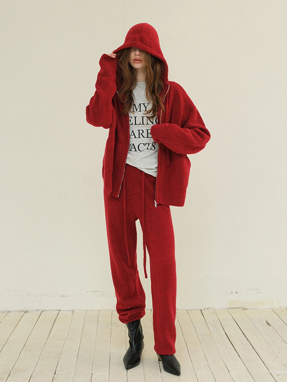 FU FRESH UP Cozy Wool Blend Knit Hoodie Jogger Set