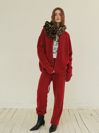 FU FRESH UP Cozy Wool Blend Knit Hoodie Jogger Set