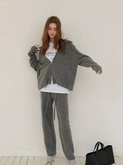 FU FRESH UP Cozy Wool Blend Knit Hoodie Jogger Set