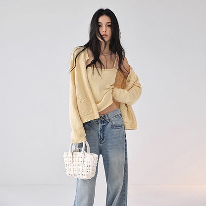 FU_FRESH_UP_Cropped_Knit_Cardigan_V-neck_T-shirt_Long_Sleeve_Camisole_Set_MISSTT