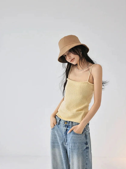FU FRESH UP Cropped Knit Cardigan V-neck T-shirt Long Sleeve Camisole Set