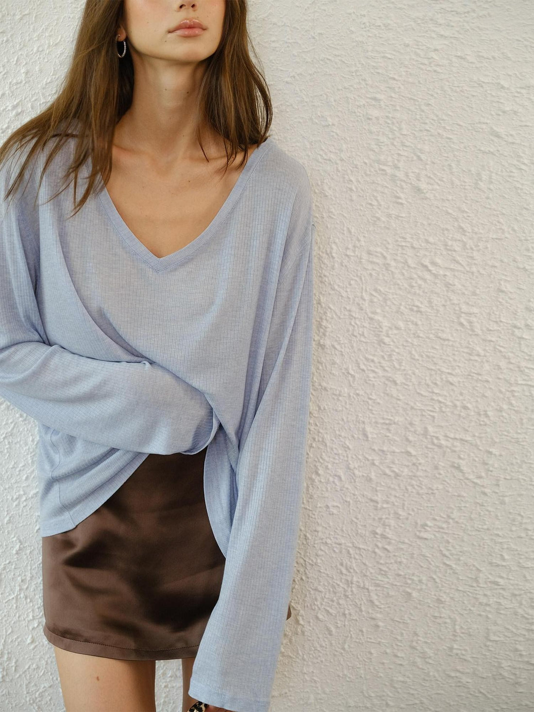 FU FRESH UP Deep V-neck Soft Drape Sheer Women&