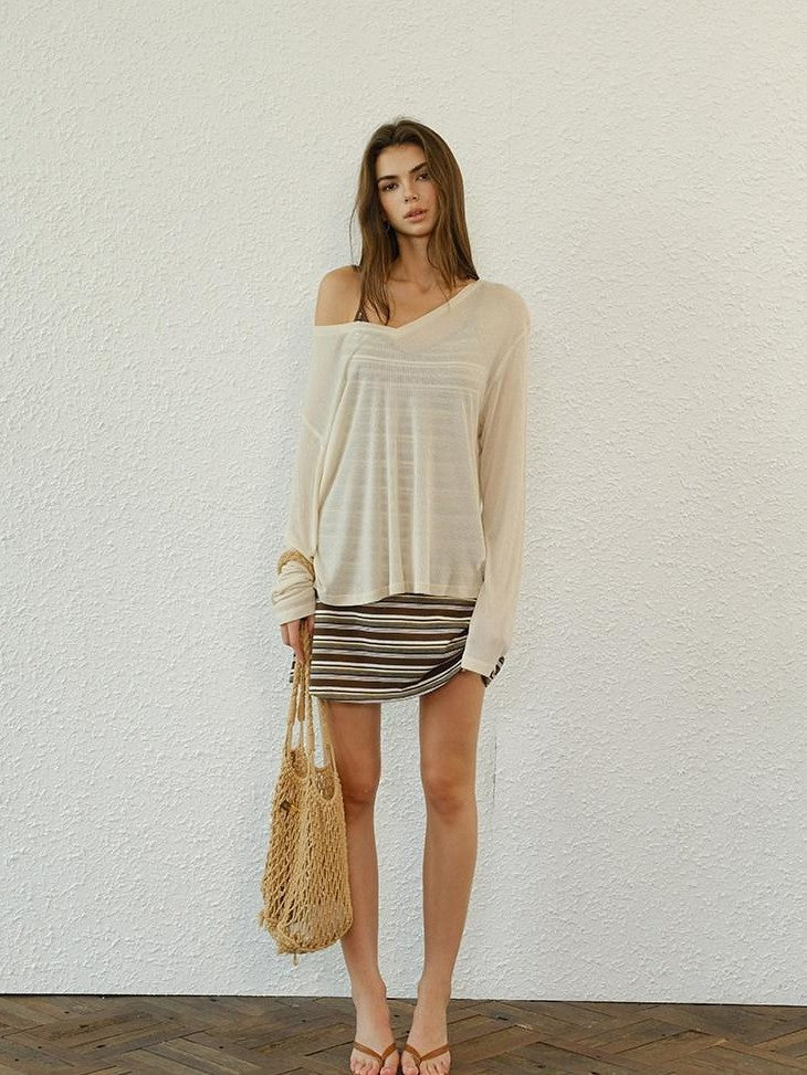 FU FRESH UP Deep V-neck Soft Drape Sheer Women&