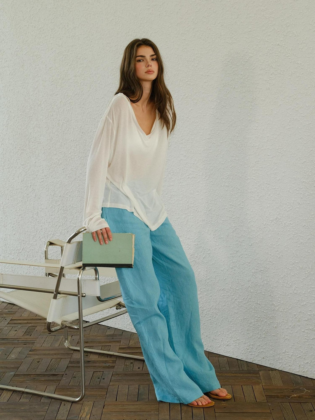 FU FRESH UP Deep V-neck Soft Drape Sheer Women&