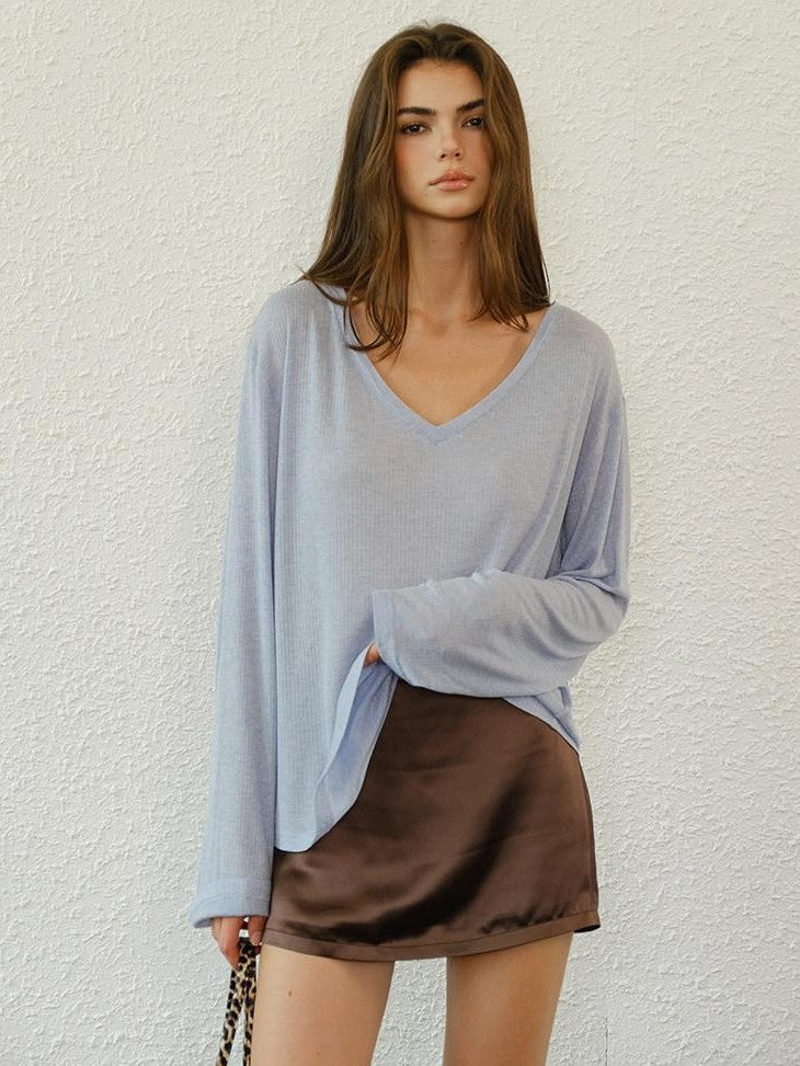 FU FRESH UP Deep V-neck Soft Drape Sheer Women&