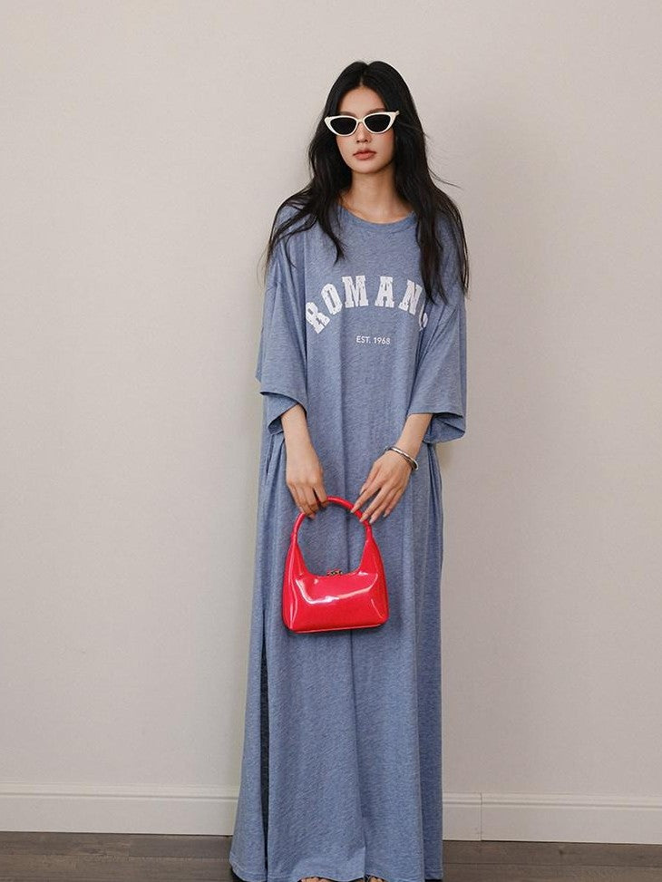 FU FRESH UP Denim Blue Letter Print Relaxed Fit Women&