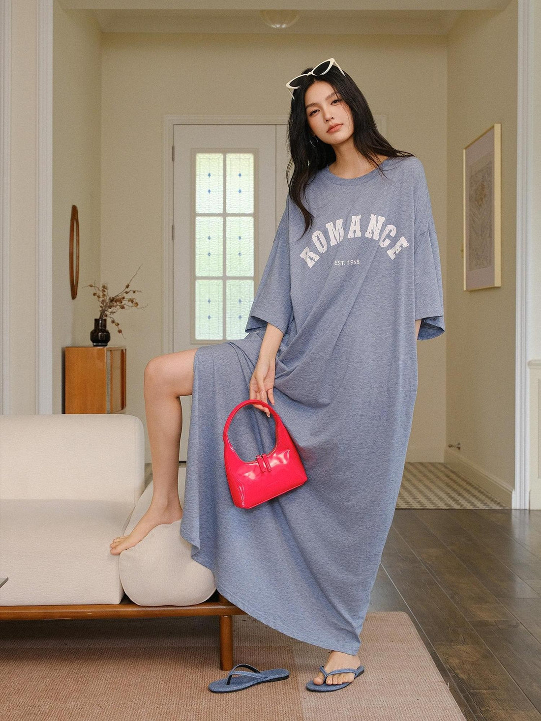 FU FRESH UP Denim Blue Letter Print Relaxed Fit Women&