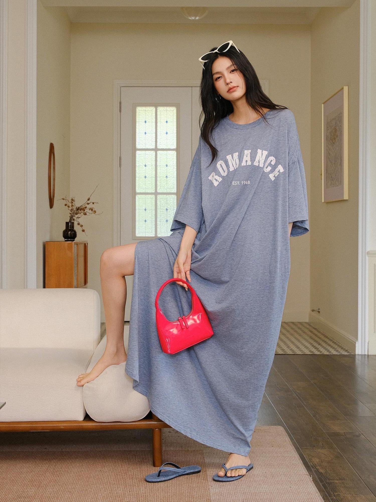 FU FRESH UP Denim Blue Letter Print Relaxed Fit Women&