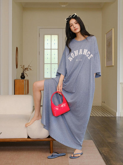 FU FRESH UP Denim Blue Letter Print Relaxed Fit Women&