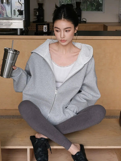 FU FRESH UP Double Faced Hooded Zip Up Sweatshirt