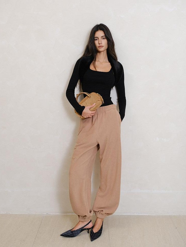 FU FRESH UP Double Sided Fleece High Waist Pockets Straight Leg Women&