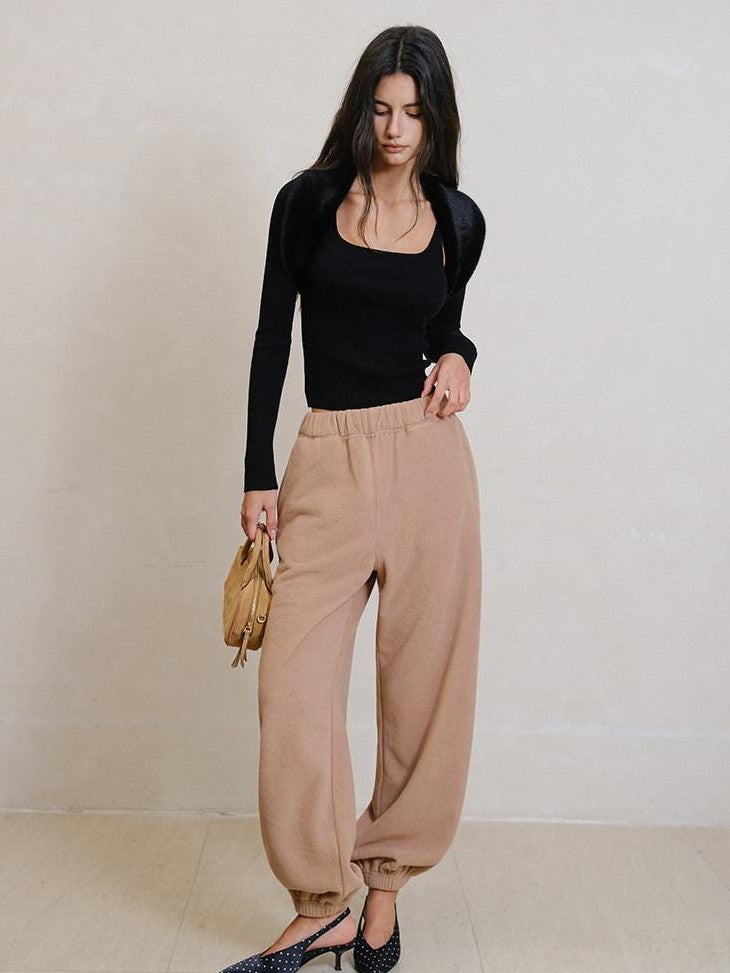 FU FRESH UP Double Sided Fleece High Waist Pockets Straight Leg Women&