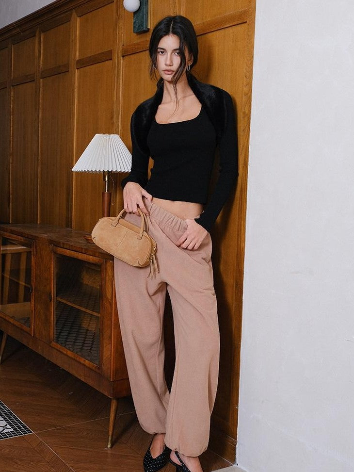 FU FRESH UP Double Sided Fleece High Waist Pockets Straight Leg Women&