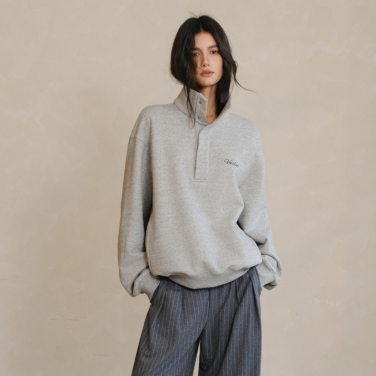 FU_FRESH_UP_Drop_Shoulder_Letter_Embroidered_Polo_Collar_Women&