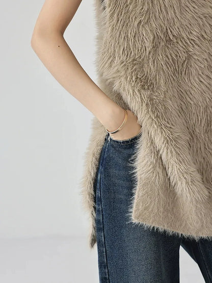 FU FRESH UP Eco Friendly Long Hair Mink High Neck Knit Vest