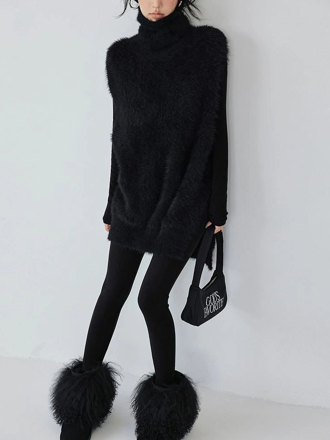 FU FRESH UP Eco Friendly Long Hair Mink High Neck Knit Vest