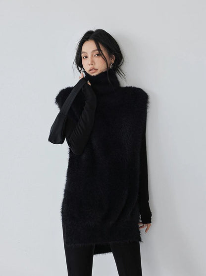 FU FRESH UP Eco Friendly Long Hair Mink High Neck Knit Vest