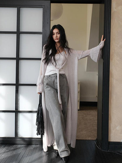 FU FRESH UP Elegant Belted Cashmere Wool Long Cardigan