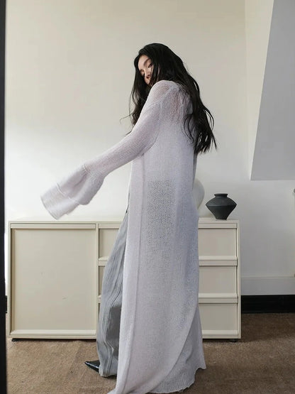 FU FRESH UP Elegant Belted Cashmere Wool Long Cardigan