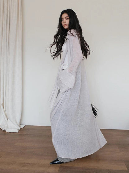 FU FRESH UP Elegant Belted Cashmere Wool Long Cardigan