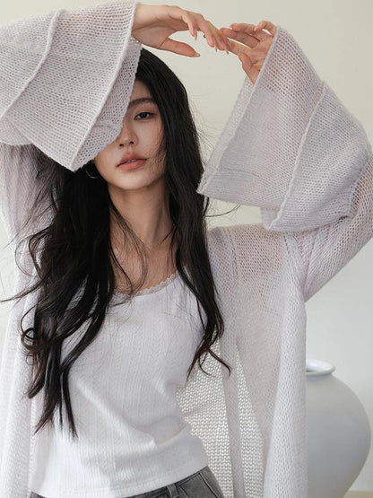 FU FRESH UP Elegant Belted Cashmere Wool Long Cardigan