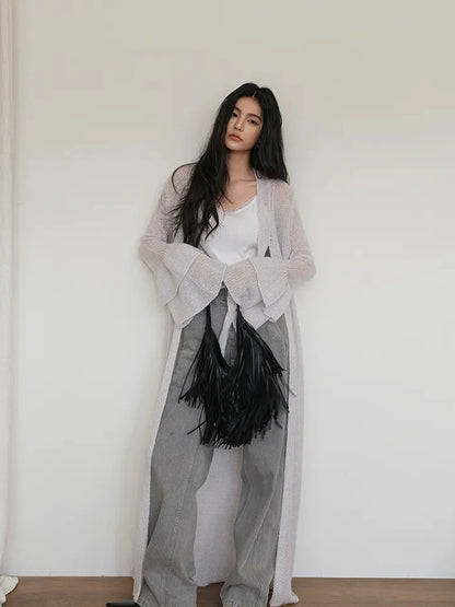 FU FRESH UP Elegant Belted Cashmere Wool Long Cardigan