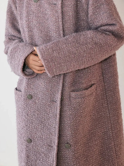 FU FRESH UP Elegant Wool Blend Long Coat With Metallic Yarn
