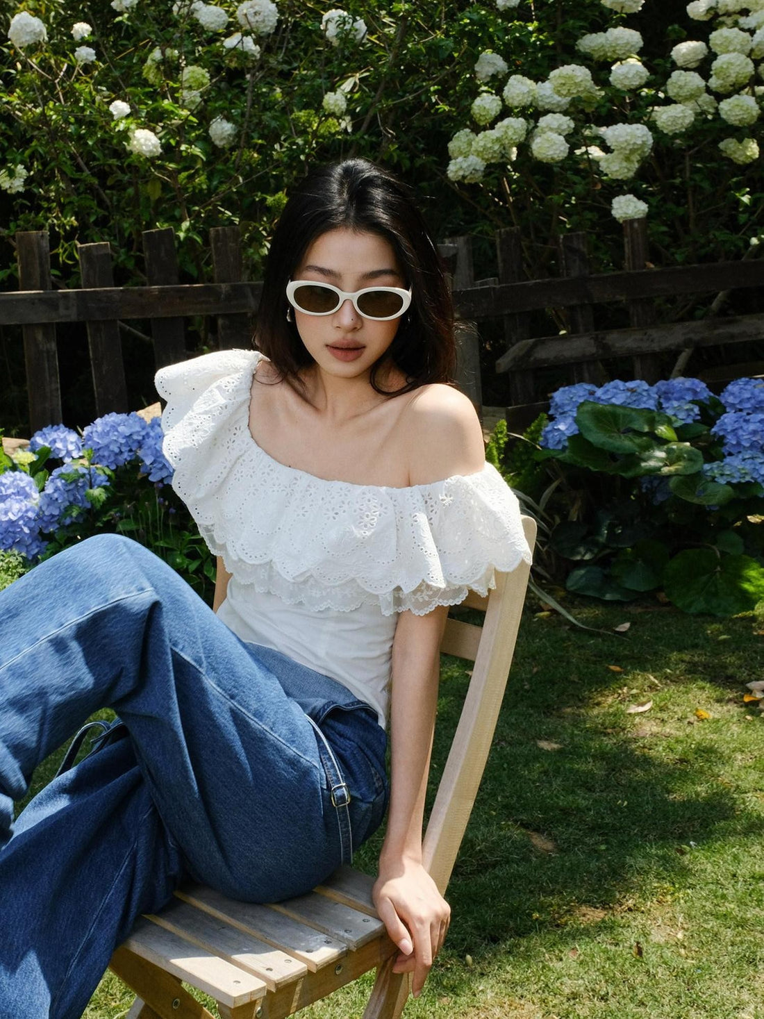 FU FRESH UP Embroidered Lace Ruffle Slim Fit Women&