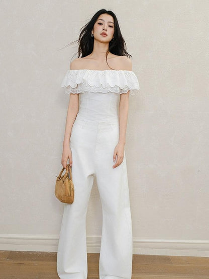 FU FRESH UP Embroidered Lace Ruffle Slim Fit Women&