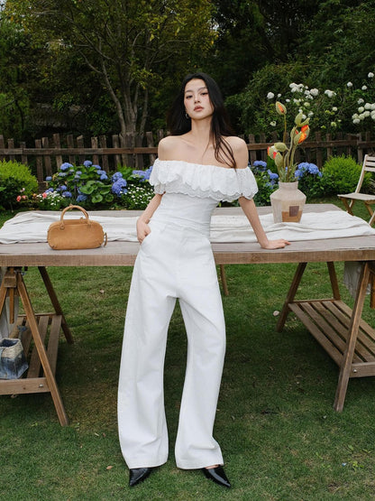 FU FRESH UP Embroidered Lace Ruffle Slim Fit Women&