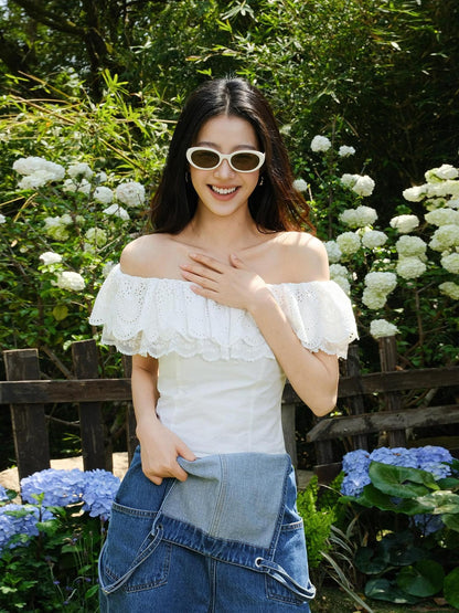 FU FRESH UP Embroidered Lace Ruffle Slim Fit Women&