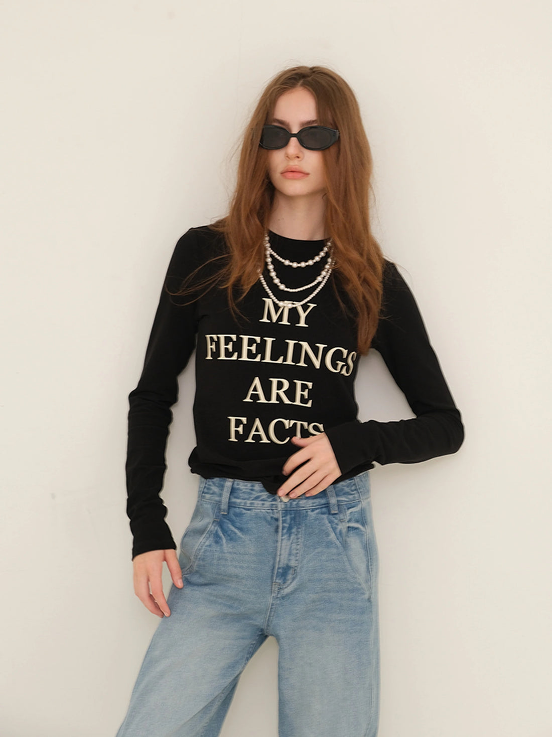 Embroidered Lettering Brushed Long Sleeve Tee