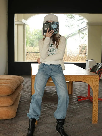 Embroidered Lettering Brushed Long Sleeve Tee