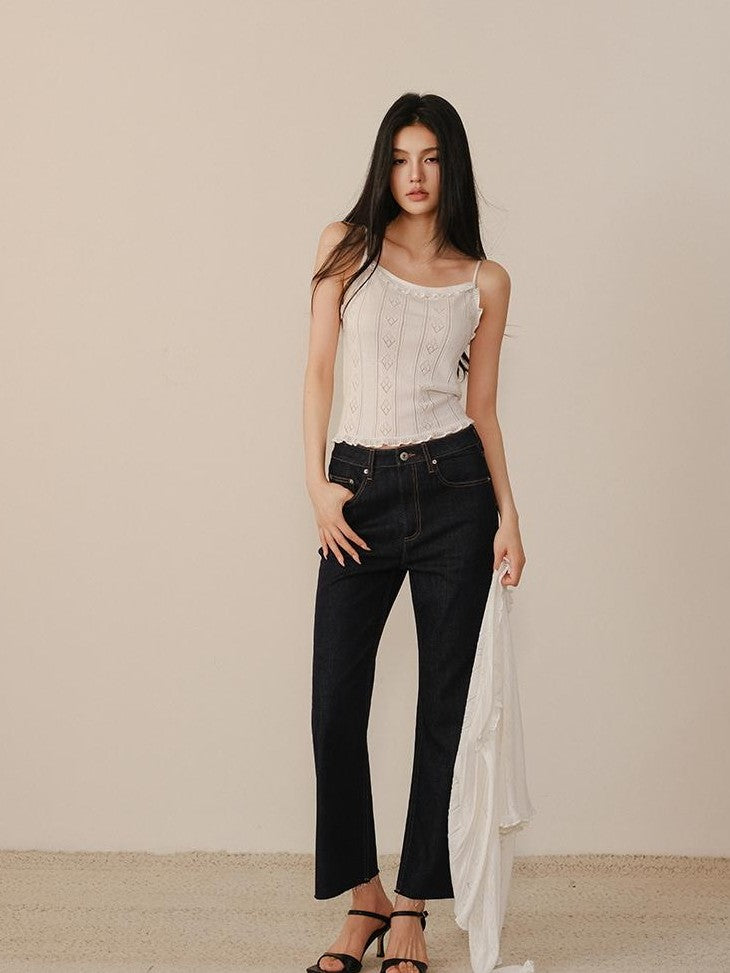 FU FRESH UP Eyelet Lace Knit Long Sleeve Women&