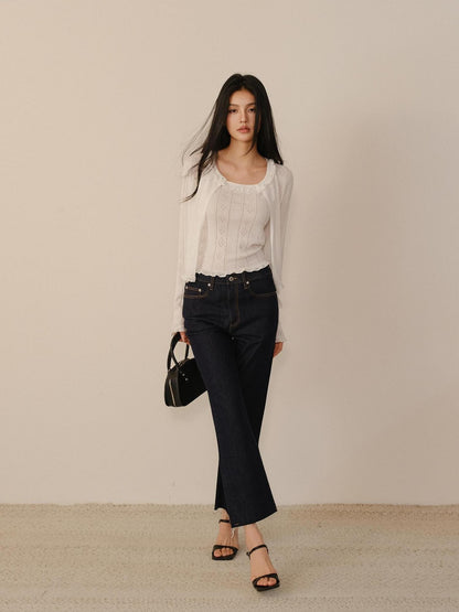 FU FRESH UP Eyelet Lace Knit Long Sleeve Women&